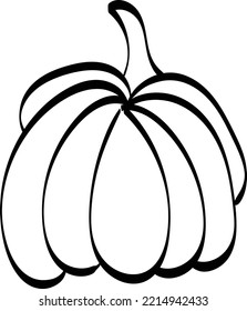 Simple Pumpkin Line Drawing. Black And White Autumn Pumpkin