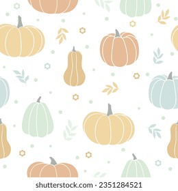 Simple pumpkin pattern. Cute pumpkins and leaves. Elegant print for the banner.