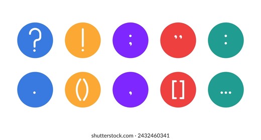 Simple punctuation symbols or marks in sentences. flat design. vector illustration icon.