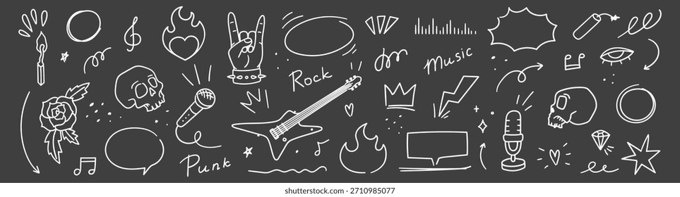 Einfache Punk-Rock-Illustrationen. Handgezeichneter Doodle-Stil.