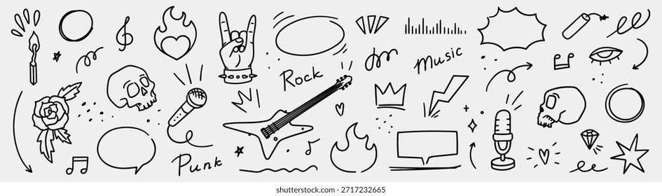 Simple punk rock illustrations. Hand-drawn doodle style.