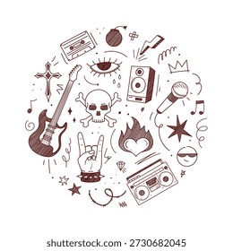 Simple punk rock illustrations. Hand-drawn doodle style.