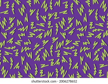 Simple purple background with green cute zigzag line pattern
