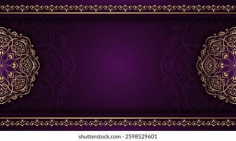 Simple Purple Background with Mandala and Gold Border