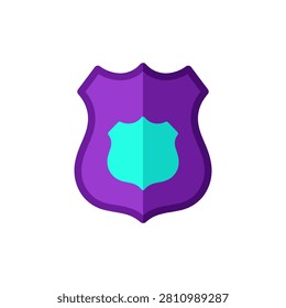 Simple purple badge graphic with teal inner shape. Flat design emblem for security or justice themes. Usable for law enforcement services.