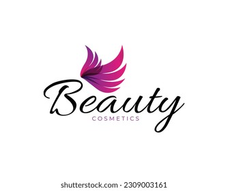 Simple Purple Beauty Wings Business Logo Design Template