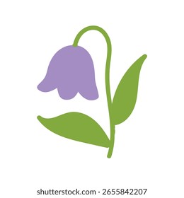 Simple purple bell flower with green stem and leaf.