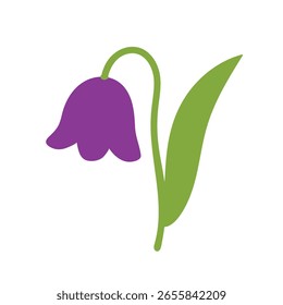 Simple purple bell flower with green stem and leaf.