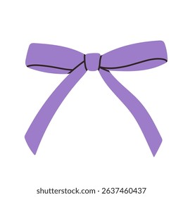 Simple purple bow isolated on white background. Flat vector illustration of cute bow for postcard, scrapbooking, poster design, sticker.