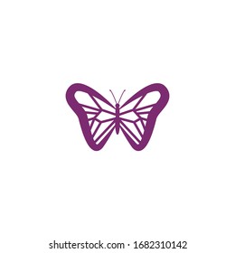 Simple purple Butterfly logo design template. Colorful icon isolated on white background. Clean and modern vector can be used for web. Graphic insect logotype, sign and symbol. Fly label illustration.