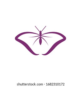 Simple purple Butterfly logo design template. Colorful icon isolated on white background. Clean and modern vector can be used for web. Graphic insect logotype, sign and symbol. Fly label illustration.