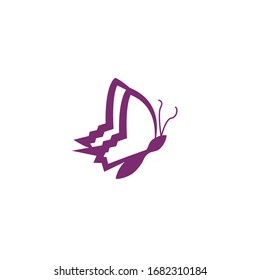 Simple purple Butterfly logo design template. Colorful icon isolated on white background. Clean and modern vector can be used for web. Graphic insect logotype, sign and symbol. Fly label illustration.