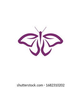Simple purple Butterfly logo design template. Colorful icon isolated on white background. Clean and modern vector can be used for web. Graphic insect logotype, sign and symbol. Fly label illustration.