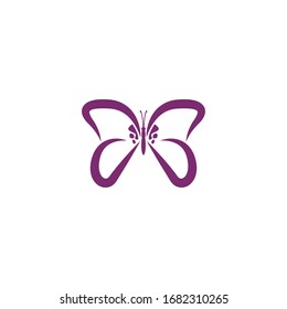 Simple purple Butterfly logo design template. Colorful icon isolated on white background. Clean and modern vector can be used for web. Graphic insect logotype, sign and symbol. Fly label illustration.