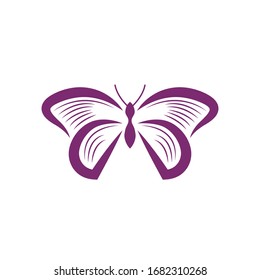 Simple purple Butterfly logo design template. Colorful icon isolated on white background. Clean and modern vector can be used for web. Graphic insect logotype, sign and symbol. Fly label illustration.