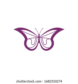 Simple purple Butterfly logo design template. Colorful icon isolated on white background. Clean and modern vector can be used for web. Graphic insect logotype, sign and symbol. Fly label illustration.