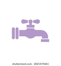 Simple purple flat design faucet icon with two handles and spout perfect for plumbing apps water utility illustrations and bathroom graphics