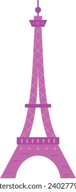 Simple purple flat drawing of the French historical landmark monument of the EIFFEL TOWER, PARIS