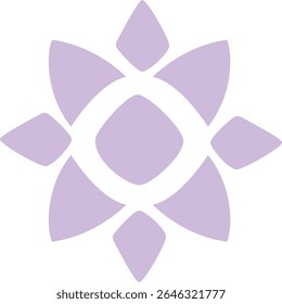 A simple purple flower emblem with abstract petal shapes. Suitable for decorative designs, floral logos, elegant patterns, and modern vector graphics.