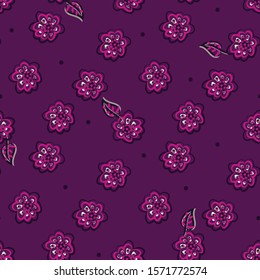 A simple purple flowers seamless vector pattern. Girly surface print design. Great for backgrounds, textiles and stationry.