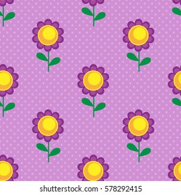 Simple purple flowers. Vector seamless pattern