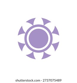 A simple purple graphic featuring a circle surrounded by evenly spaced, triangular shapes.