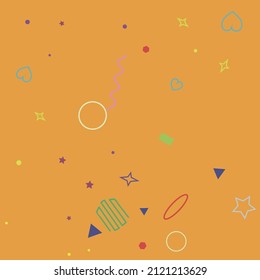 Simple Ilustración De Pastel Rojo Violeta Verde Púrpura Brillante. Rectangle Corazón Anillo Círculo Estrellas Ola Amarilla Fondo Hipster. Diseño geométrico cuadrado poligonal de color azul rosado Zigzag colorido Oval.