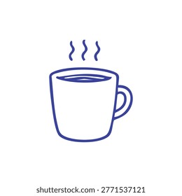 A simple purple line art icon of a hot beverage mug with steam rising above it on a white background