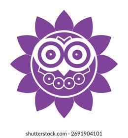 Un diseño de mandala de búho púrpura simple. Perfecto para proyectos modernos y minimalistas. Utilícelo como fondo, patrón o elemento decorativo. Aislado en blanco.