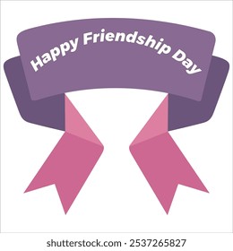 Simple purple ribbon banner with bold "Happy Friendship Day" text.