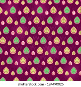 Simple Purple Seamless Pattern with Leaves in Line Order. Vector Background