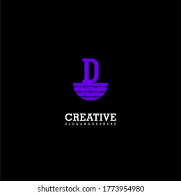 simple purple shape technology D logo letter abstract design concept