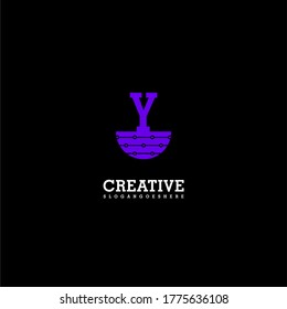 simple purple shape technology Y logo letter abstract design concept