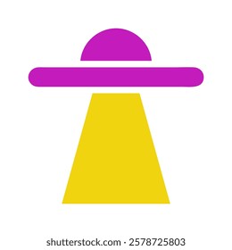 Simple Purple UFO Flying with Yellow Light Beam