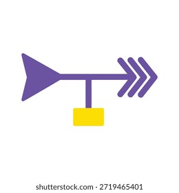 Ícone de palheta de vento roxo simples indicando direção na base amarela