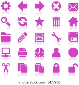 Simple purple/pink web icons with subtle reflections, on white background