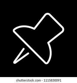 Simple push pin. Linear icon, thin outline. White icon on black background. Inversion