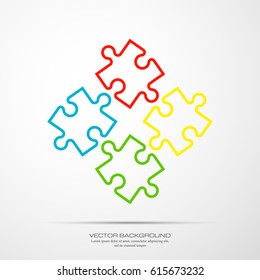 Simple Puzzle four piece business presentation. Circle outline infograph. 4 Step contour process diagram. Section line compare banner.