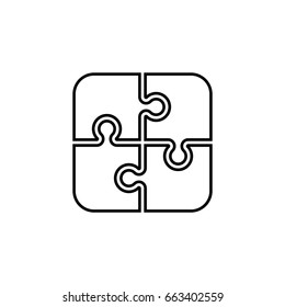 Simple Puzzle four piece business presentation. Circle outline puzzle infograph. 4 Step contour process diagram. Section line compare puzzle banner.