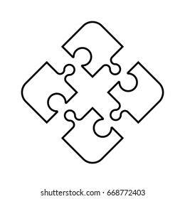 Simple Puzzle four piece business presentation. Circle outline puzzle infograph. 4 Step contour process diagram. Section line compare puzzle banner.