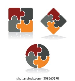 Simple puzzle icons - vector, editable, square and round shape