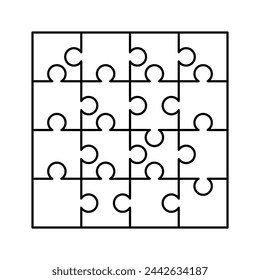 Simple Puzzle arte de línea de estilo plano editable sobre fondo blanco. Contorno del rompecabezas.