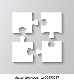 Einfaches Puzzle-Mosaik-Hintergrund mit separaten Formen. Puzzleteile quadratisches Gitter. Puzzle-Schema für Denkspiel. Schnittvorlage mit 4 Details. Rahmenfliesen. Vektorgrafik.