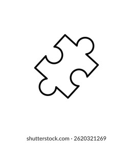 Simple puzzle piece in black outline, conceptual problem solving artwork