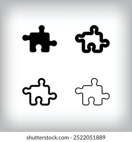 Conjunto de iconos de pieza de rompecabezas simple. 4 Diferentes espesores y diseños de piezas de juego. Comunicación e icono global.