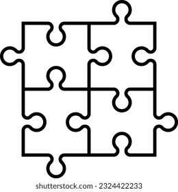 icono de piezas de rompecabezas simples, 4 piezas de rompecabezas juntas