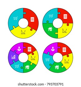 Simple puzzle presentation. Abstract puzzle infographic template with explanatory text field for business statistics. Vector many pieces puzzles illustration