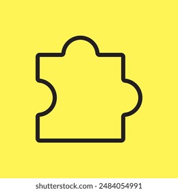 simple puzzle symbol, line vector isolated on yellow background. trendy and modern design