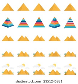 Simple pyramid made of three, four or five thick layers, space for text right, infographics element