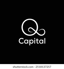 Design de logotipo da letra Q Capital simples com fundo preto.